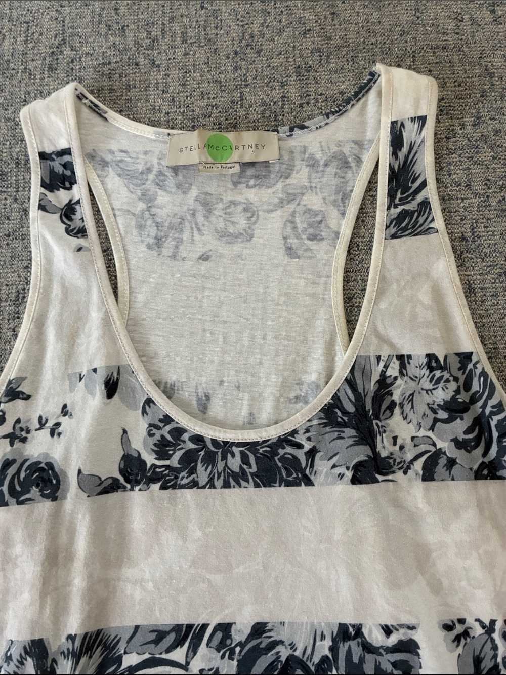 Stella McCartney White & Navy Floral Stripe Racerback Tank Top